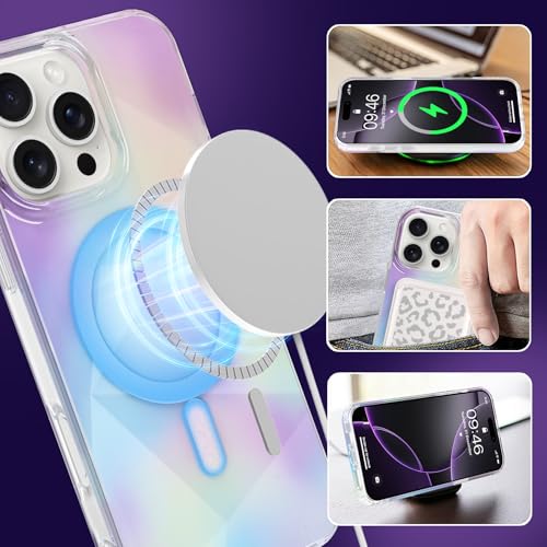 Image of Magnetic Case for iPhone 16 Pro Max [Compatible with Magsafe] [Anti-Yellowing] [1 Screen Protector] Shockproof Slim Iridescent Sparkly Case for iPhone 16 Pro Max 6.9 inch 2024, Purple