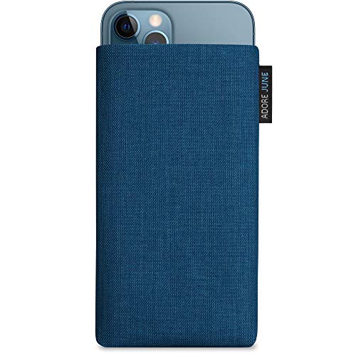 Adore June Klassieke oceaan-blauwe hoes compatibel met iPhone 12 en iPhone 12 Pro telefoonhoes gemaakt van duurzame Cordura stof met display reinigingseffect, Made in Europe