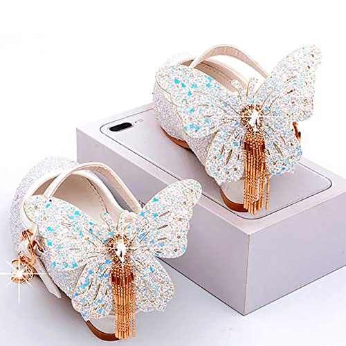 Rose Shoes for Girls Girls Wedding Dress Shoes Performance Shoes Sequins Butterfly Rhinestone Girls Princess Shoes Little/Big Child (White, 12 Little Child)3