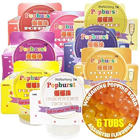 WaNaHong Popping Boba Fruit Flavour Bursting Bubbles (Blueberry, Peach, Strawberry, Grape, Pineapple) (Assorted Flavours (Pack of 6)) Cover