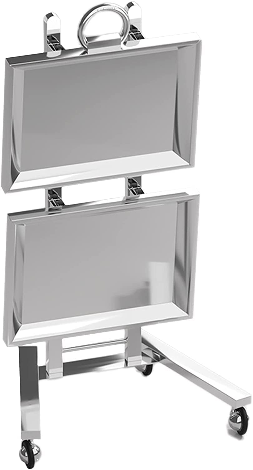 asdchZen Utility Cart Organizer Service Cart Silver Tray Cart Trolley, Stainless Steel Collapsible With Wheels, For Beauty/Hairdresser