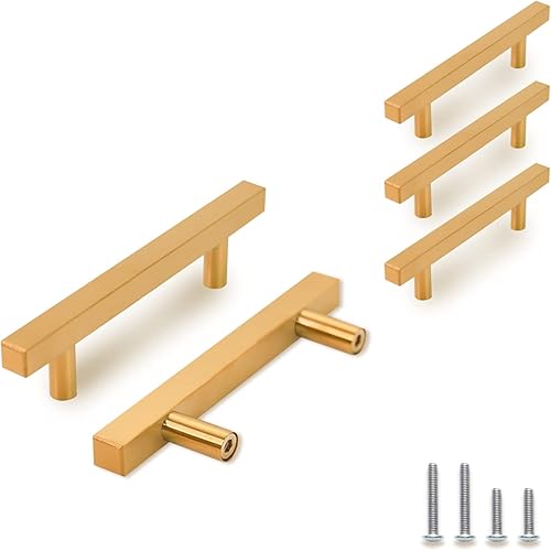 TooCust Paquete de 5 manijas de gabinete de cocina de latón cepillado, tiradores de gabinete con centros de agujeros de 3-12 pulgadas (3.543 in),
