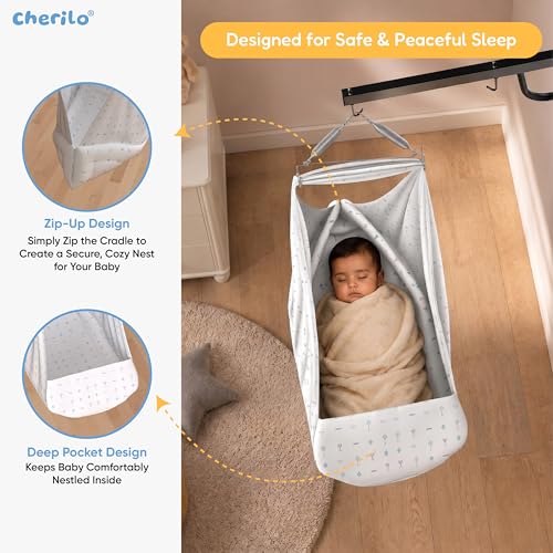 Image of Cherilo Baby Swing Cradle(Jhula) with Mosquito Net, Spring Hanger & Metal Window Cradle Stand - White Abstract - Full Set