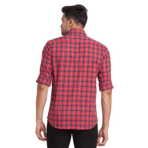 Image of Colorplus Red Checks Tailored Fit Casual Shirts for Men