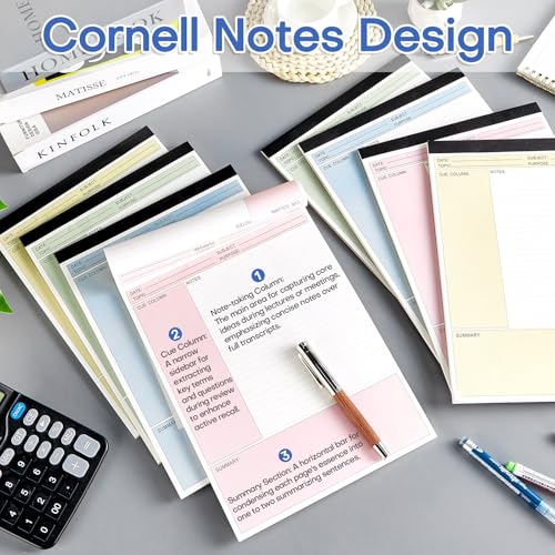 Carnets de notes lignés Cornell de 8 blocs colorés pour la prise de notes