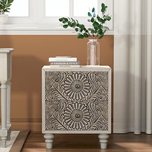 Sunbury Nightstand W 2 Drawers, 18" Vintage Bedside Table, End Table Living Room Small Side Table, Lightweight Mdf Accent Table Bedside Furniture #TOP1