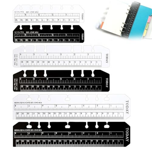 6Pcs Journal Ruler Page Marker Planner Ruler Spiral Notebook Planner Bookmark A5/A6/A7 6-Binder Rulers with Holes Measuring Tool Black & Clear 3 Size