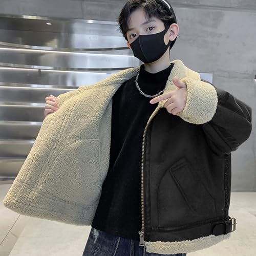 Boys Winter Coat Heavyweight Fleece Lined Waterproof Winter Jacket Genuine leather wool Warm windproof2