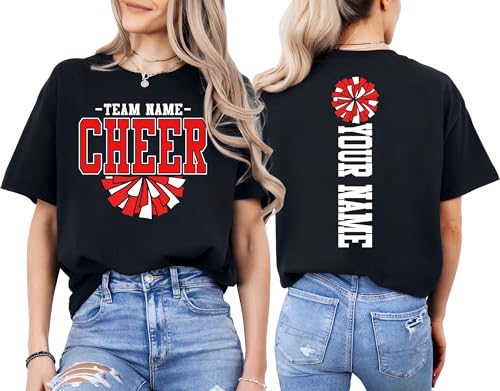 FLOCHIL Personalized Cheer Mom Shirt for Women, Custom Cheer Shirts for Moms with Name, Team Name, Cheerleading Mom Shirt