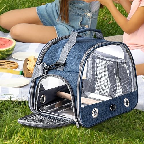 Bird Travel Carrier With Standing Perch And Stainless Steel Tray, Lightweight Breathable Parrot Cage, Portable Small Pet Carrier Bag With Shoulder Strap For Parrot, Parakeet, Parrots - Image 4