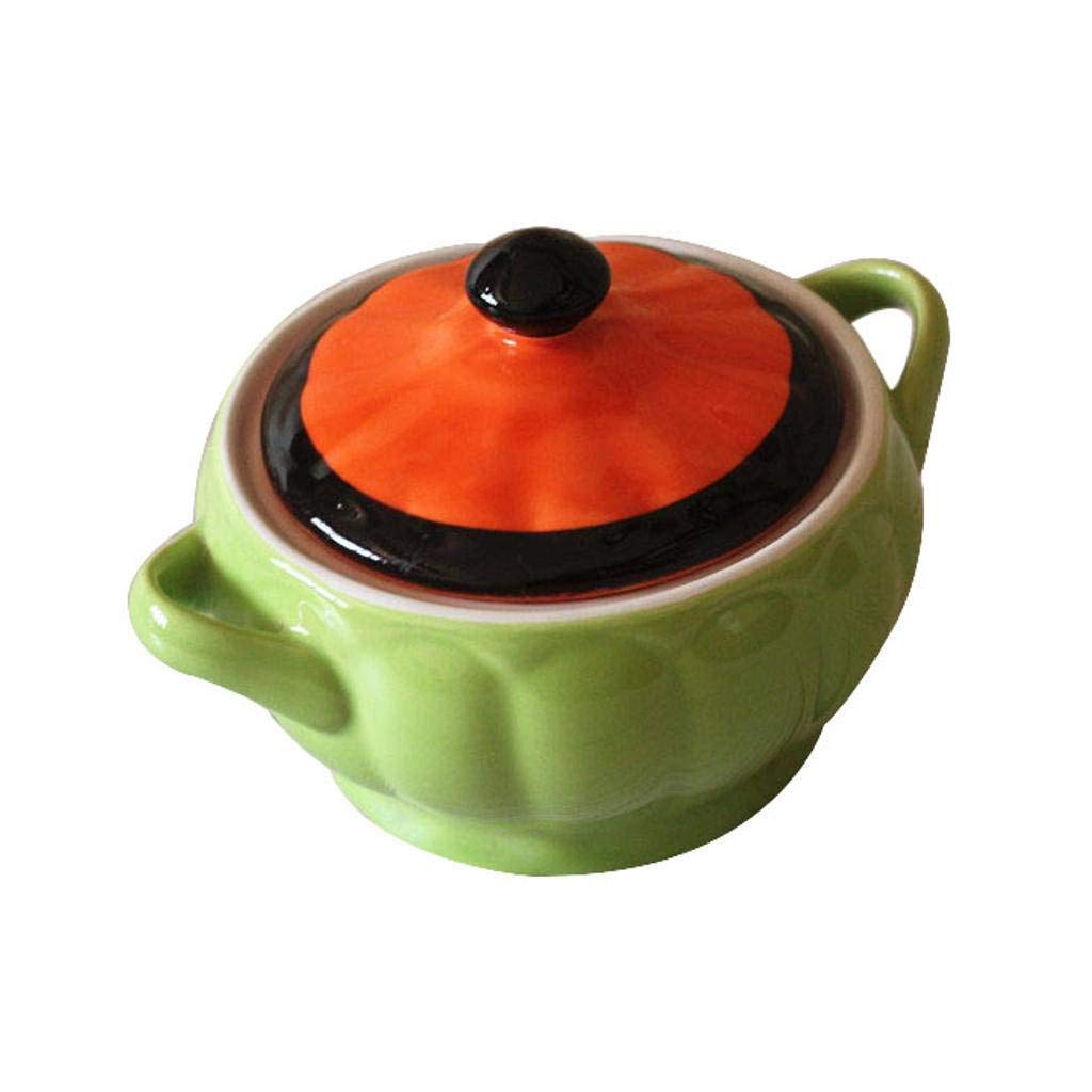 Bol à soupe à la citrouille vert en céramique avec poignée 320ml