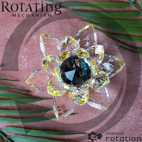 Image of Feng Shui Crystal Lotus Flower Showpiece & Paper Weight | Vastu Decor for Home & Office | Desk Decoration | Feng Shui Items for Good Luck, Wealth & Gifting | Yellow (Large-12.5 x 6.5 CM)