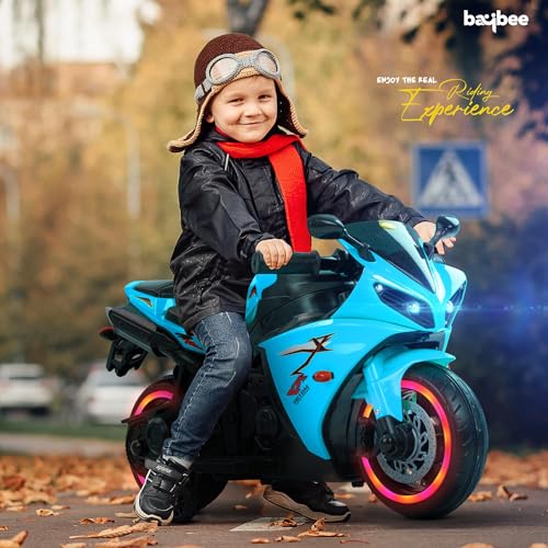 Image of Baybee R7 Baby Battery Operated Bike for Kids with Foot Accelerator & Music | Rechargeable Ride on Toy Bike with LED Light | Baby Electric Bike for Kids to Drive 1 to 3 Years Boys & Girls (Sky Blue)