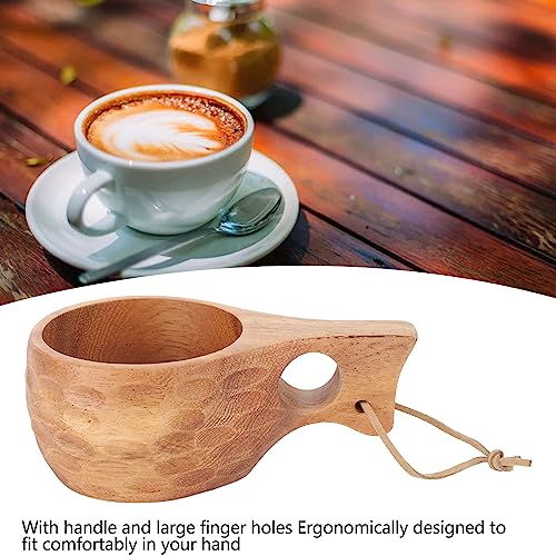 UPQRSG 220 Ml Holz Campingbecher, Traditionelles Nordisches Holzdesign, Wärmeisolierende, Fein Polierte Kaffeetasse mitGriff, Tragbarer Holzbecher Trinkbecher für Outdoor Wanderungen(A)