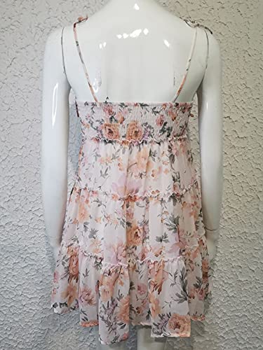 Image of kinstell Women's Boho Spaghetti Strap Ruffle Square Neck Bowknot Backless Sleeveless Elegant Flowy Mini Short Skater Dresses