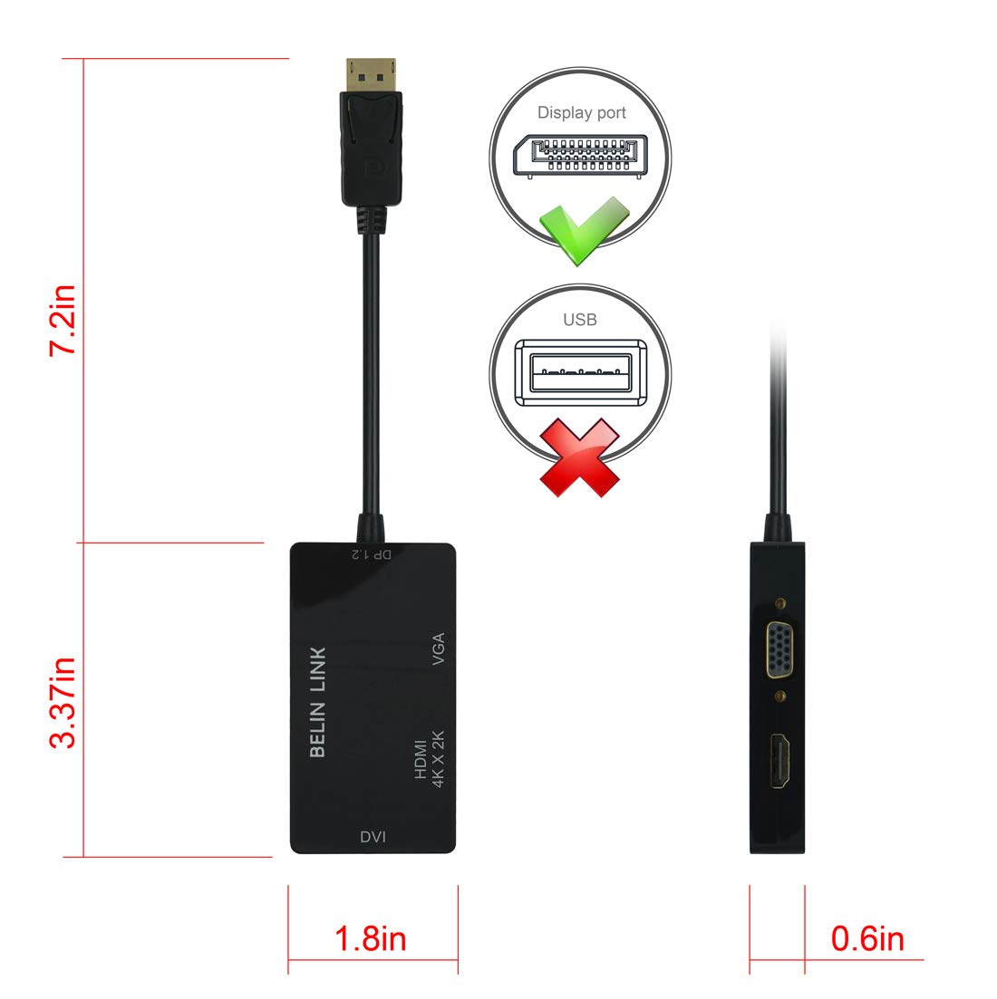 100 Stück DP auf HDMI VGA DVI Adapter Displayport auf HDMI 4K Adapter 3 in 1 Display Port auf HDMI VGA DVI
