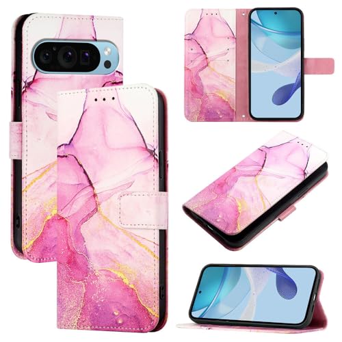 Étui Google Pixel 10 rose violet en cuir portefeuille à rabat motif marbre