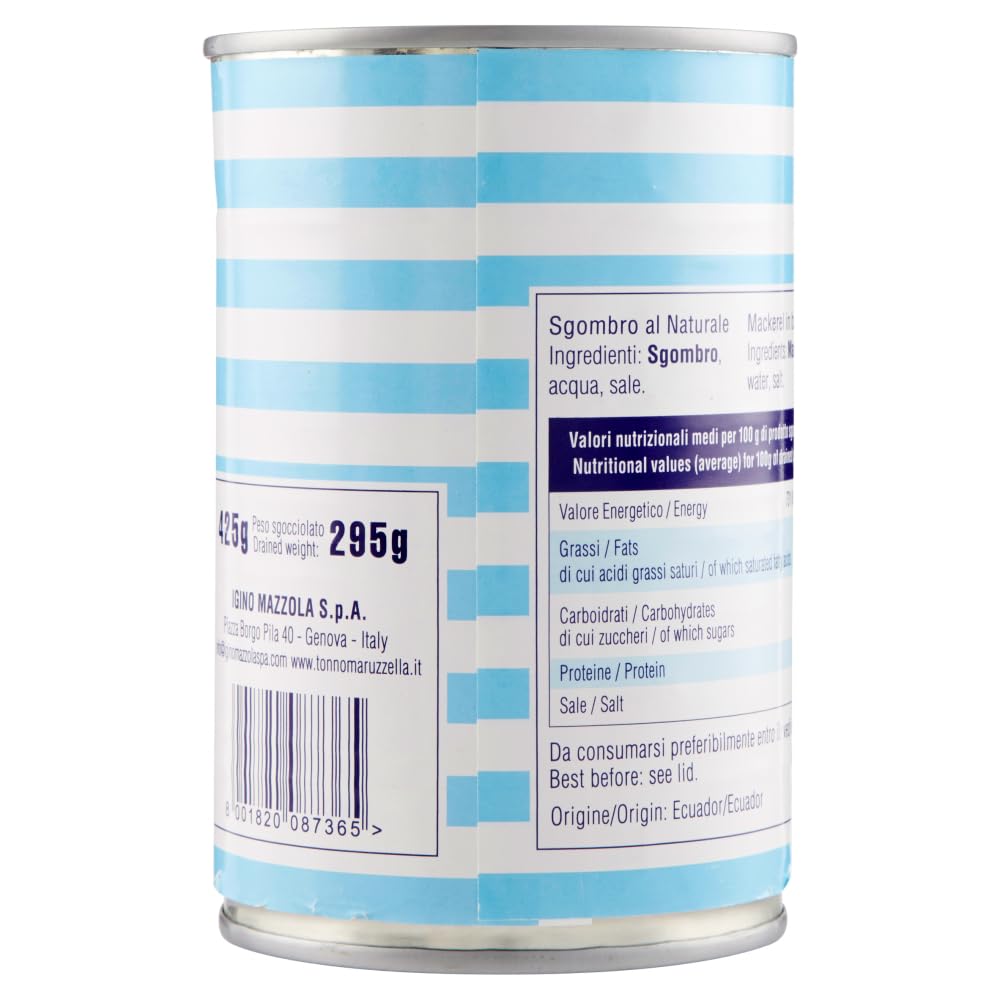 Capri Sgombro al Naturale Lot de 12 boîtes de 425 g de maquereau naturel + 1 paquet de thé glacé San Benedetto au citron sans sucre Boîte de 330 ml