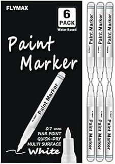 White Paint Pen, 6 Pack 0.7mm Acrylic White Permanent Marker White Paint Pens for Wood Rock Plastic Leather Glass Stone Metal Canvas Ceramic Marker Extra Very Fine Point Opaque Ink