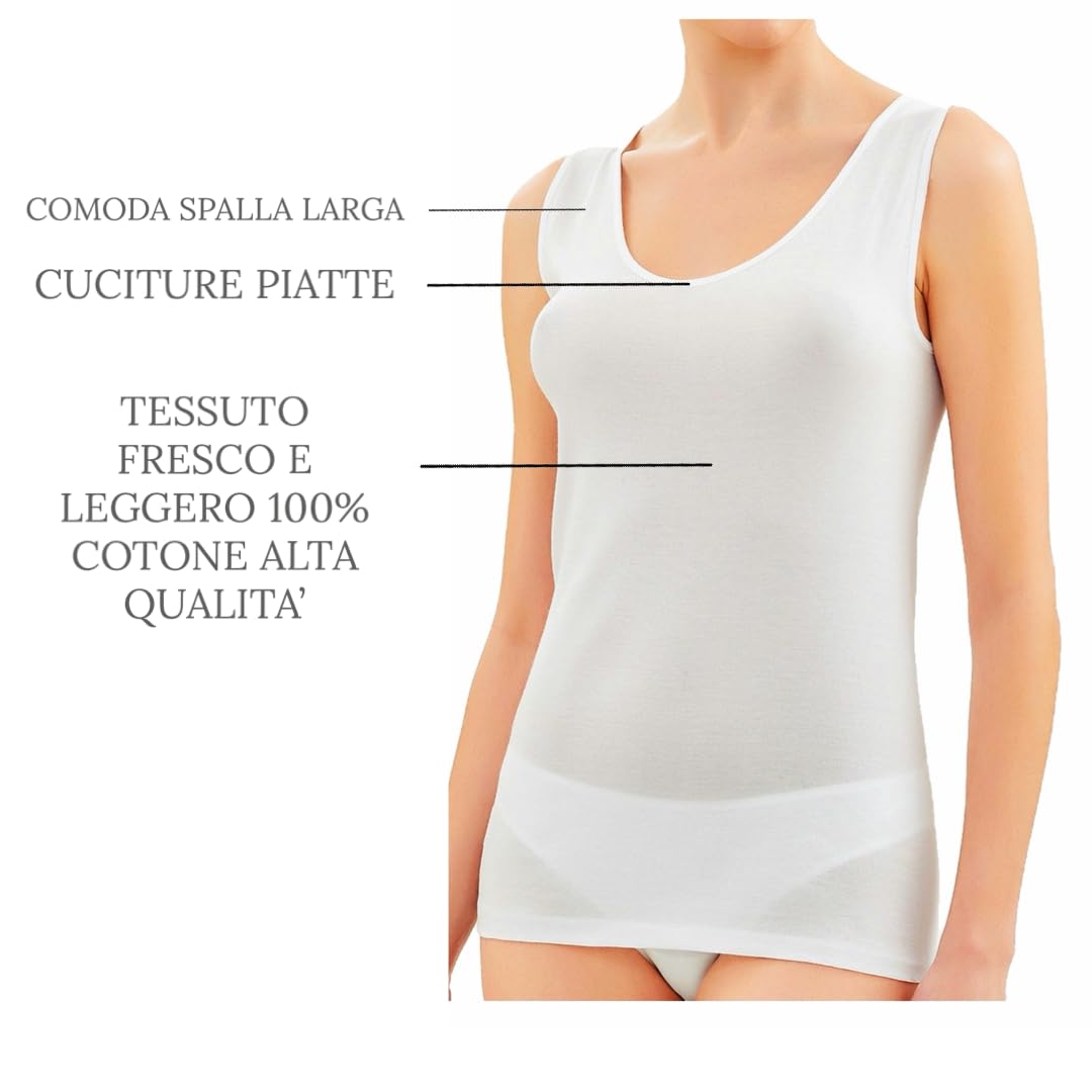 Canottiera Donna Cotone Liscia 3-6 Pezzi 100% Cotone Pettinato - Canottiera Donna Spalla Larga - Canottiera Intima Donna in Cotone Leggero - Canotta