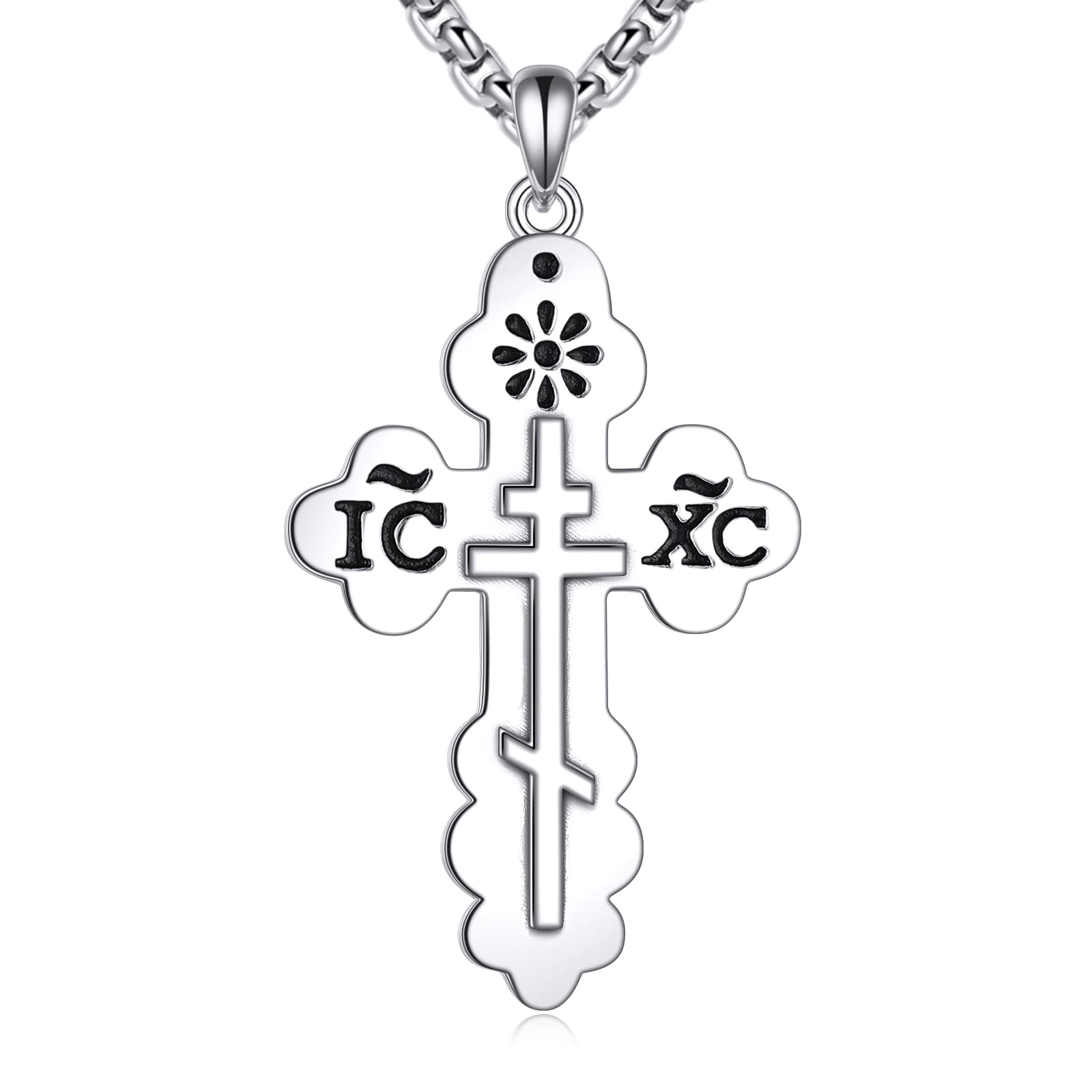 VONALA Orthodoxe Kreuz-Halskette für Damen, 925er Sterlingsilber, orthodoxer Anhänger, religiöses Amulett, Schmuckgeschenk für Familie und Freunde
