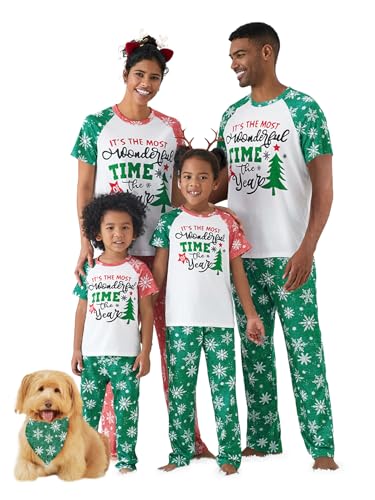 IFFEI Christmas Pajamas for Family Matching Holiday PJ's Sets with Short Sleeve Tee and Pants Loungewear Pet Large Green-red