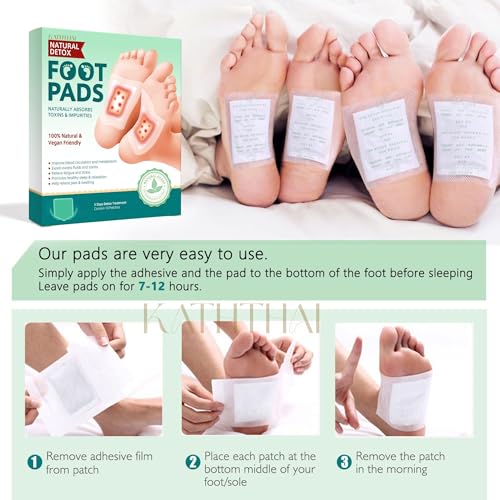 Image of Kaththai Foot patch Herbal And Gentle Ingredient (30 Pieces) Detox Foot Pads Natural Ingredients for Sleep Aid Pain Relief Toxin Removal with Bamboo Vinegar and Acupoint Micro-Massage Technology