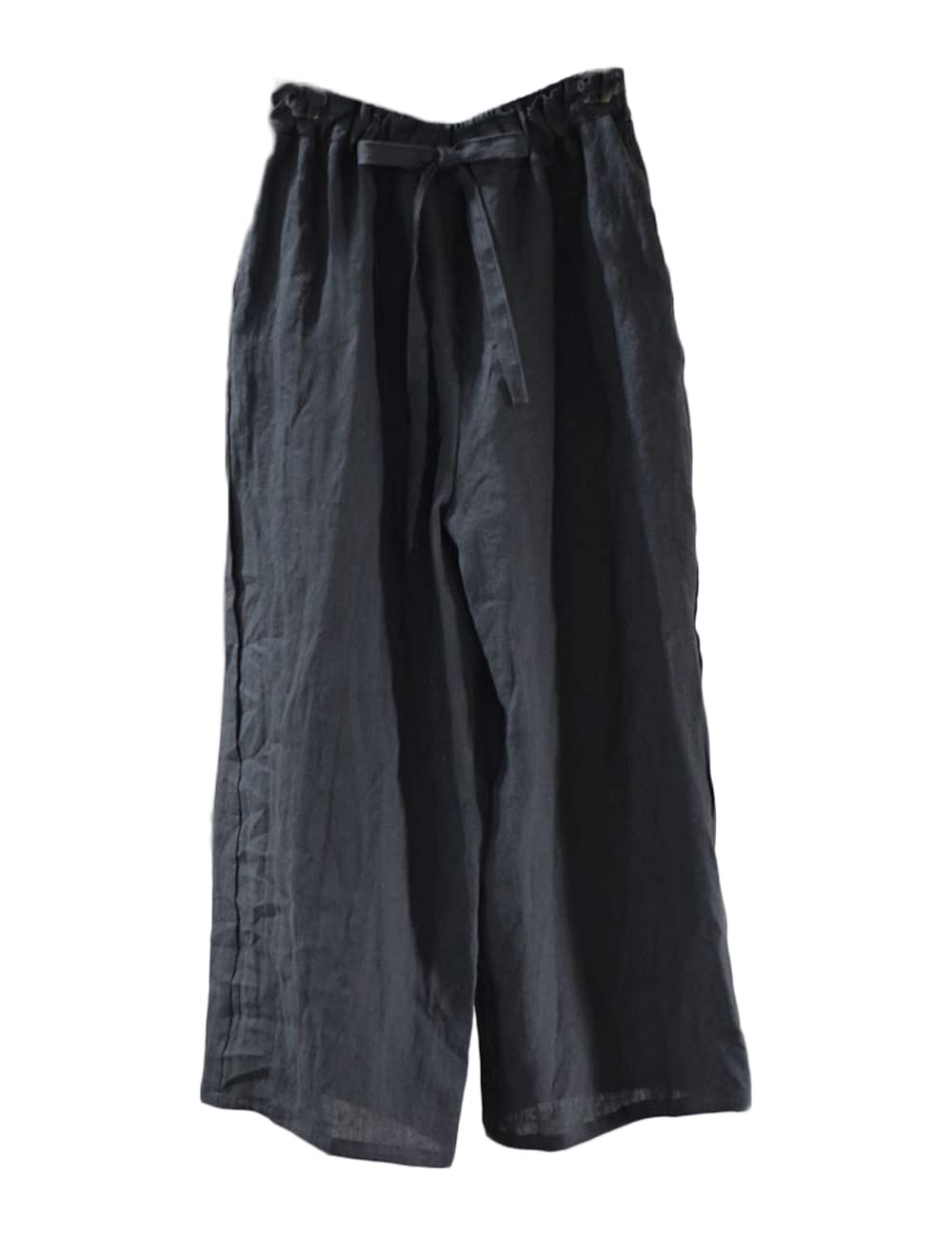 NFYM Casual Wide Pants for Women Linen Elastic High Waist Drawstring Belt Comfy Trousers with Pockets