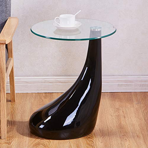 GOLDFAN Table d'appoint en Verre avec Table Basse Ronde Haute Brillance Table de Bout de Canapé pour Salon Bureau Moderne, Noir