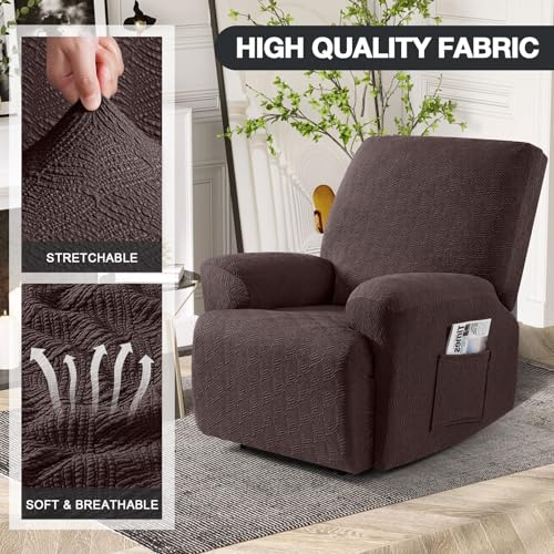 Image of Timeles Recliner Covers Extra Wide Recliner Chair Cover Reclining Sofa Slipcovers for Pet&Kid,Stretch Soft Washable (One-Seater Oversized, Coffee)