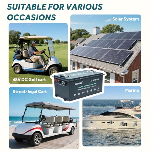 Image of OGRPHY 48V 150AH Lithium Golf Cart Battery with Charger, Built in 200A BMS with Touch Monitor & Mobile APP, 48V Lithium Battery with 1000A Peak Current, Max 10.24kW Output 70 Miles Range for Golf Cart