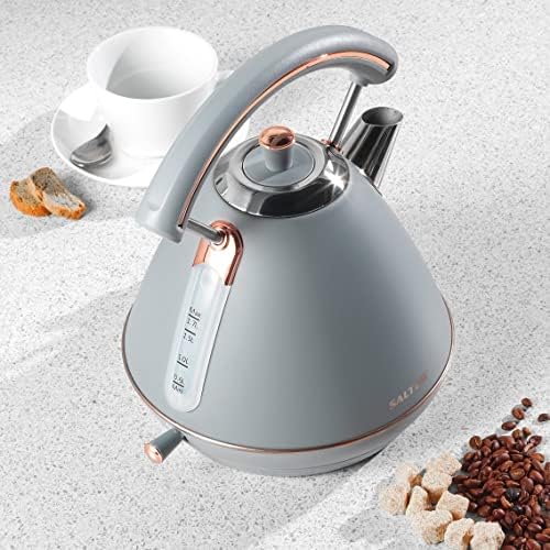 Salter EK3643GRG Pyramid Kettle. 1.7 Litre, 3000W, Grey/Rose Gold Edition, 360 ° Swivel Base For Left & Right Handed Users, Auto Shut Off, Boil Dry Sensor, Rapid Boil, Strix Controller