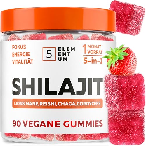 Original Shilajit Gummies - 2200mg - 90 Erdbeer-Gummis - Premium Pilz-Komplex mit Löwenmähne Reishi Chaga & Cordyceps - Shilajit aus dem Himalaja für Energie & Vitalität