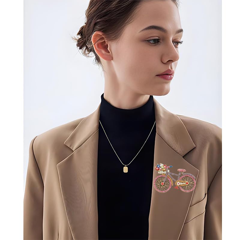 Image of coadipress Rhinestone Creative Bicycles Brooch Pin for Women Vintage Brooch Rhinestone Brooch Elegant Colorful Brooch Pin Classic Decorative Wedding Fashion Jewelry Gift