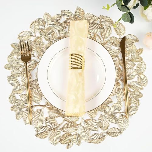 Image of Dakshya Industries Set of 2 PVC Waterproof Round Table Placemats 38x38 cm - Heat Resistant, Non-Slip Dining Table Mats (Gold)