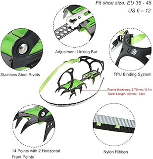 Tentock Rampe da Neve per Scarponi da Trekking Ramponcini Antiscivolo in Acciaio al Manganese Sistema di Cinghie Regolabile per Escursionismo e Alpinismo in Ghiaccio e Neve (Tipo A-Denti Lunghi)