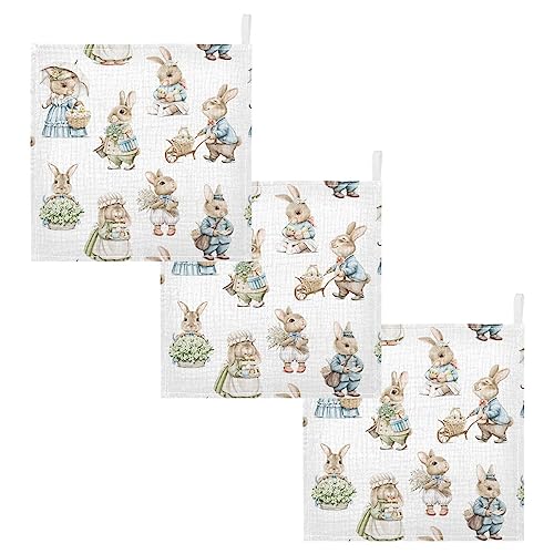 Image of vvfelixl Easter Rabbits Bunny Baby Burp Cloths Baby Muslin Washcloths for Boys Girls Cotton Baby Face Towel for Newborn Infants Soft and Absorbent 11.8 X 11.8 in, 5 Pack