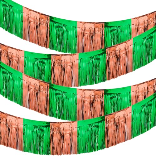 Image of 4 Packs 10 Feet Long Foil Fringe Football Parade Float Decorations for Trailer Superbowl Tinsel Garland Tinsel Green Brown Homecoming Metallic Car Streamers Super Ball Party Hanging Banner Backdrop
