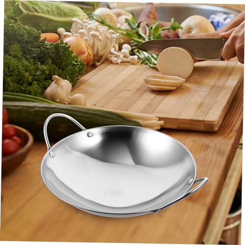 Wok de acero inoxidable doble mango fondo plano 2 piezas miniatura 4