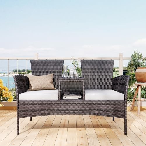 MGMYM Outdoor Loveseat, 2-Sitzer Stuhl mit Tisch, Kissen, Tischplatte...