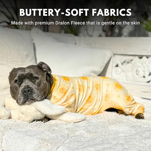 Image of Spark Paws Dog Pajama, Dog Recovery Suit Male, Onesie, Ultra-Soft and 4-Way Stretch, for Small Medium and Large Breeds - Sunshine - S