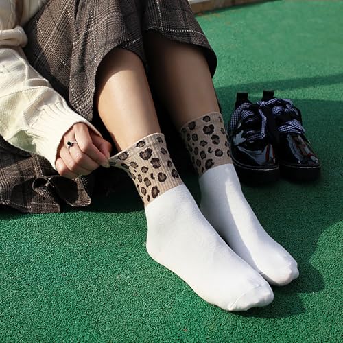 Joylife 3 Paris Leopard Print Crew Socks Trendy Animal Pattern Dress Socks For Women, Lady3