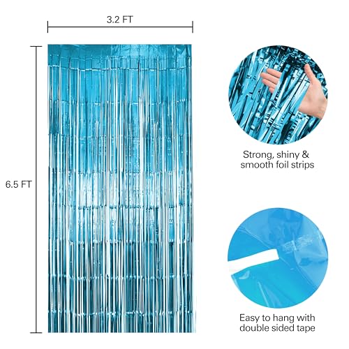 Image of 10 Pack Light Blue Fringe Backdrop Curtains, Light Blue Streamers Party Backdrop, Christmas Decorations, New Year Decorations, White Party Decorations Supplies For Birthday, Holidays, Parties & More
