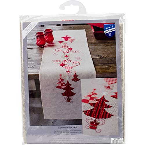 VERVACO Centrotavola Punto Croce con Tela Aida Decorazioni Natalizie Biancheria da Tavola Set Fai da Te Creativo Punto Croce Contato Kit 29 x 102 cm Hobby Creativi Adulti Casa Decor Cross Stitch
