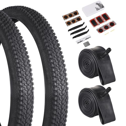yeesport Juego de repuesto de neumáticos de bicicleta de montaña, neumáticos de bicicleta de 26 x 1.95 con kit de reparación, neumáticos plegables portátiles MTB, neumáticos de bicicleta reemplazables