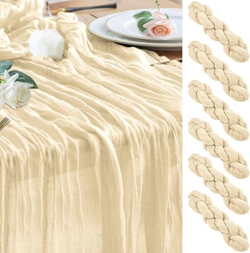 Chemins de Table en étamine en Ivoire,6 PCS 90 x 300cm Boho Gaze Etamine à Fromage Beige Chemin de Table,pour Décoration de Table Intérieur Vacances Mariage Fête...