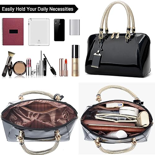 Bolso satchel para mujer de cuero patentado brillante ZiMing, bolso de mano con asa superior, bolso tote mediano, bolso de hombro miniatura 5