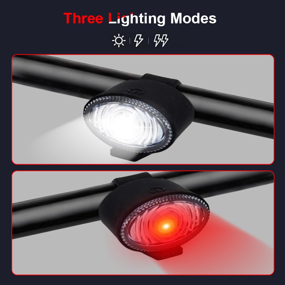Lot de 2 phares de vélo rechargeables par USB (avant et arrière), étanches IP44 avec 3 modes d'éclairage, luminosité 6500 K, phare et feu arrière pour vélo de route et de montagne