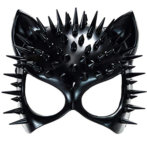 Steampunk Cat Mask Animal Masquerade Ball Cat Woman Mask Halloween Cosplay Costume Mask Party Masks Props (Black)