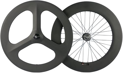 Supereteam Juego de ruedas fijas delanteras de 3.465 in con ruedas de carbono 700c Clincher